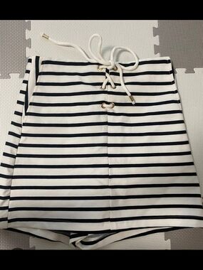 Zara Navy and White Striped Lace-Up Mini Skirt